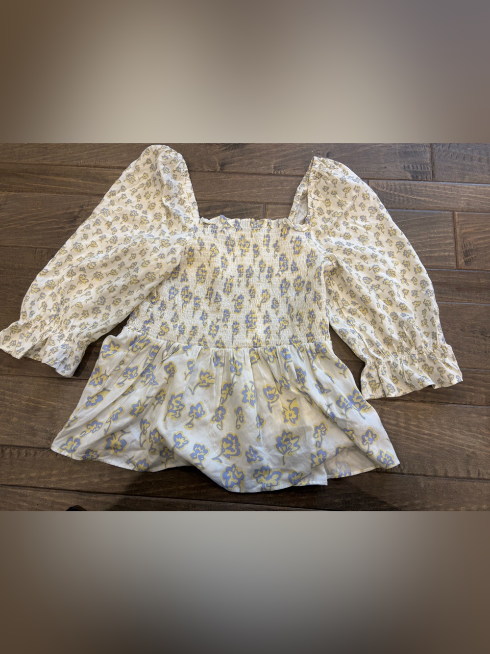 French Connection White Floral Smocked Peasant Top